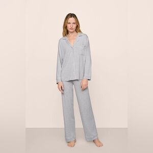 Eberjey Gisele Tencel Modal Long PJ Set Heather Grey White Size Small